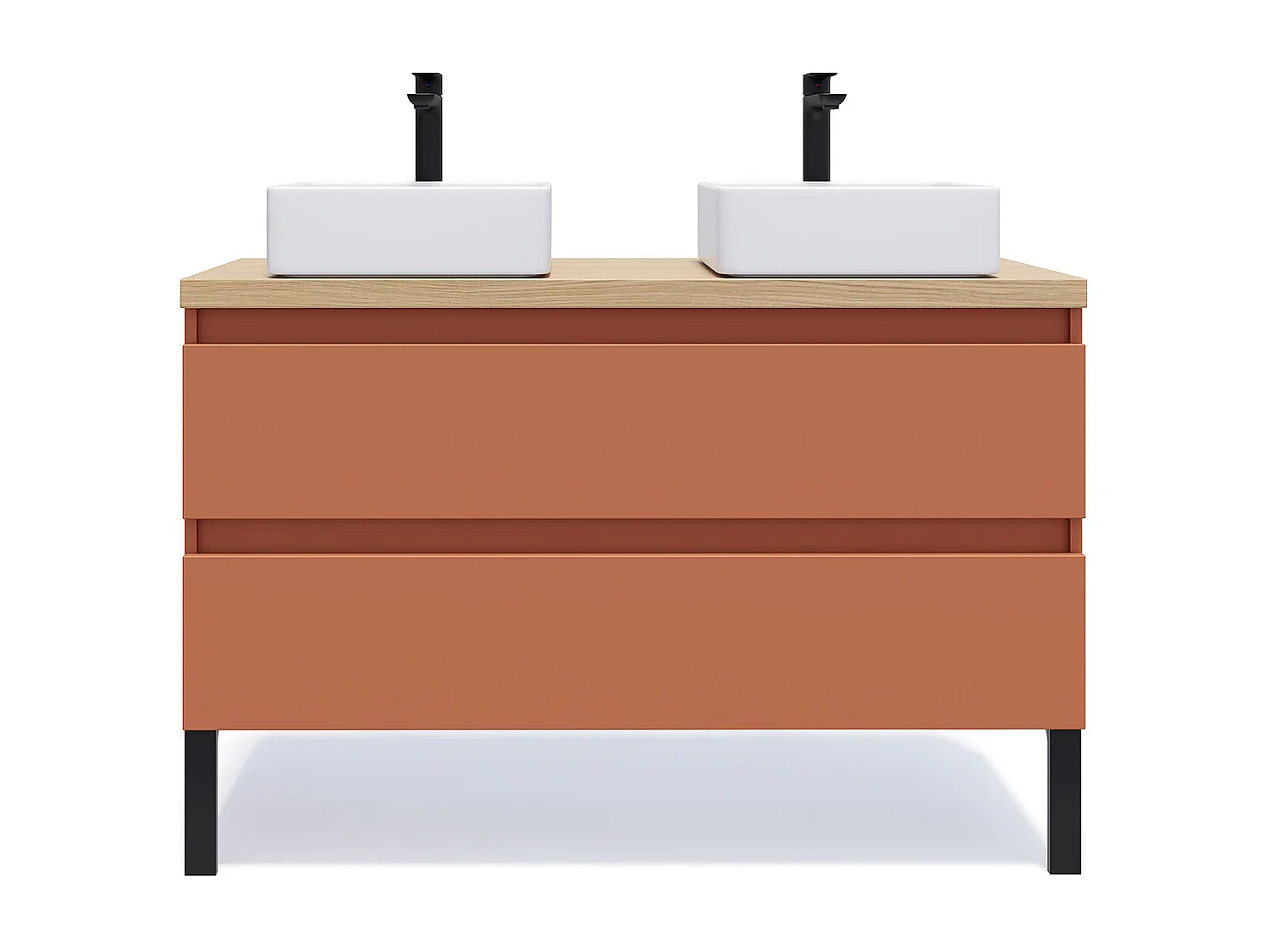 Meuble de salle de bain suspendu 2 vasques à poser 120cm 2 tiroirs Terracotta - Hudson