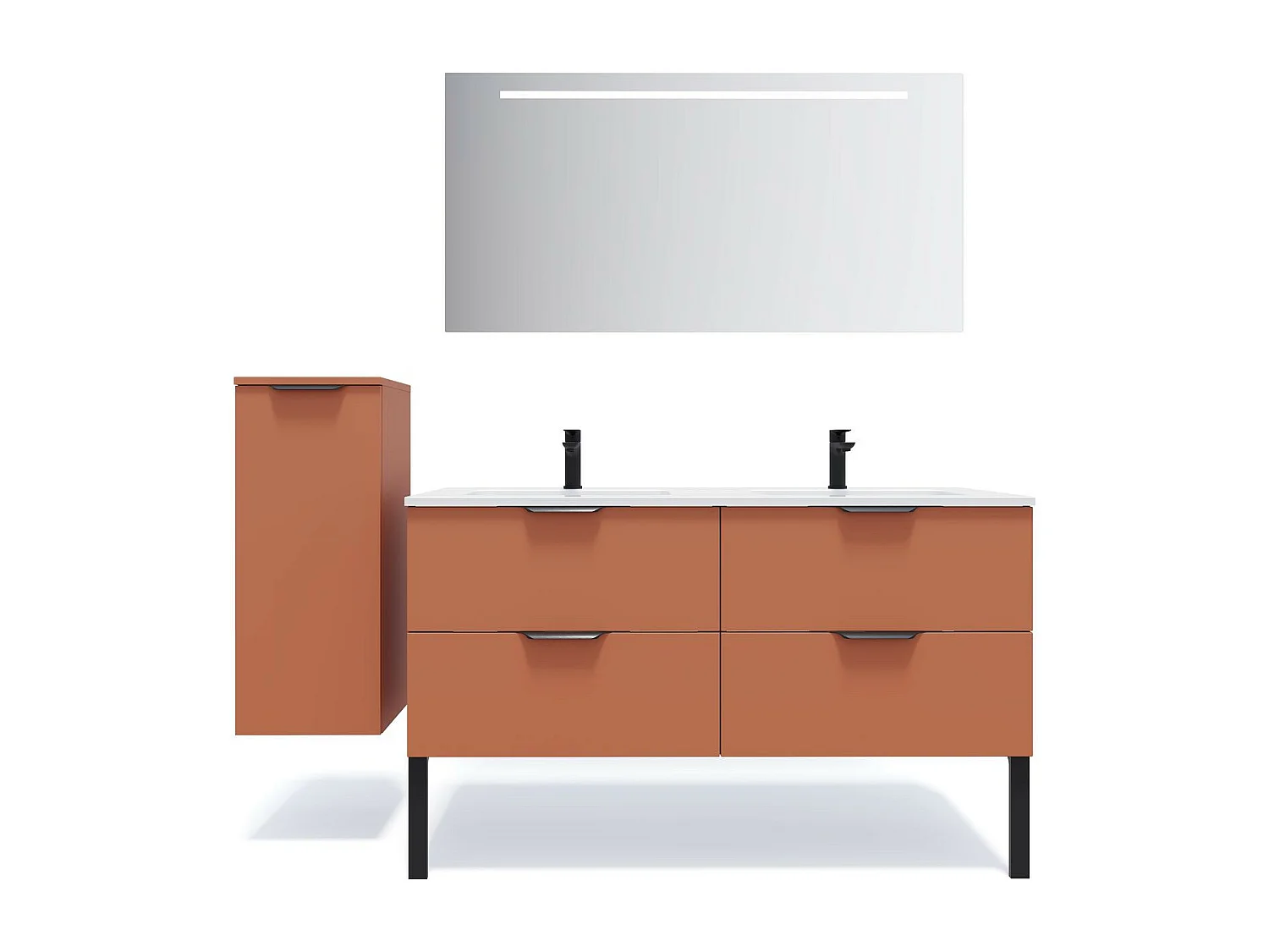 Meuble de salle de bain suspendu double vasque intégrée 140cm 4 tiroirs Terracotta - Soho