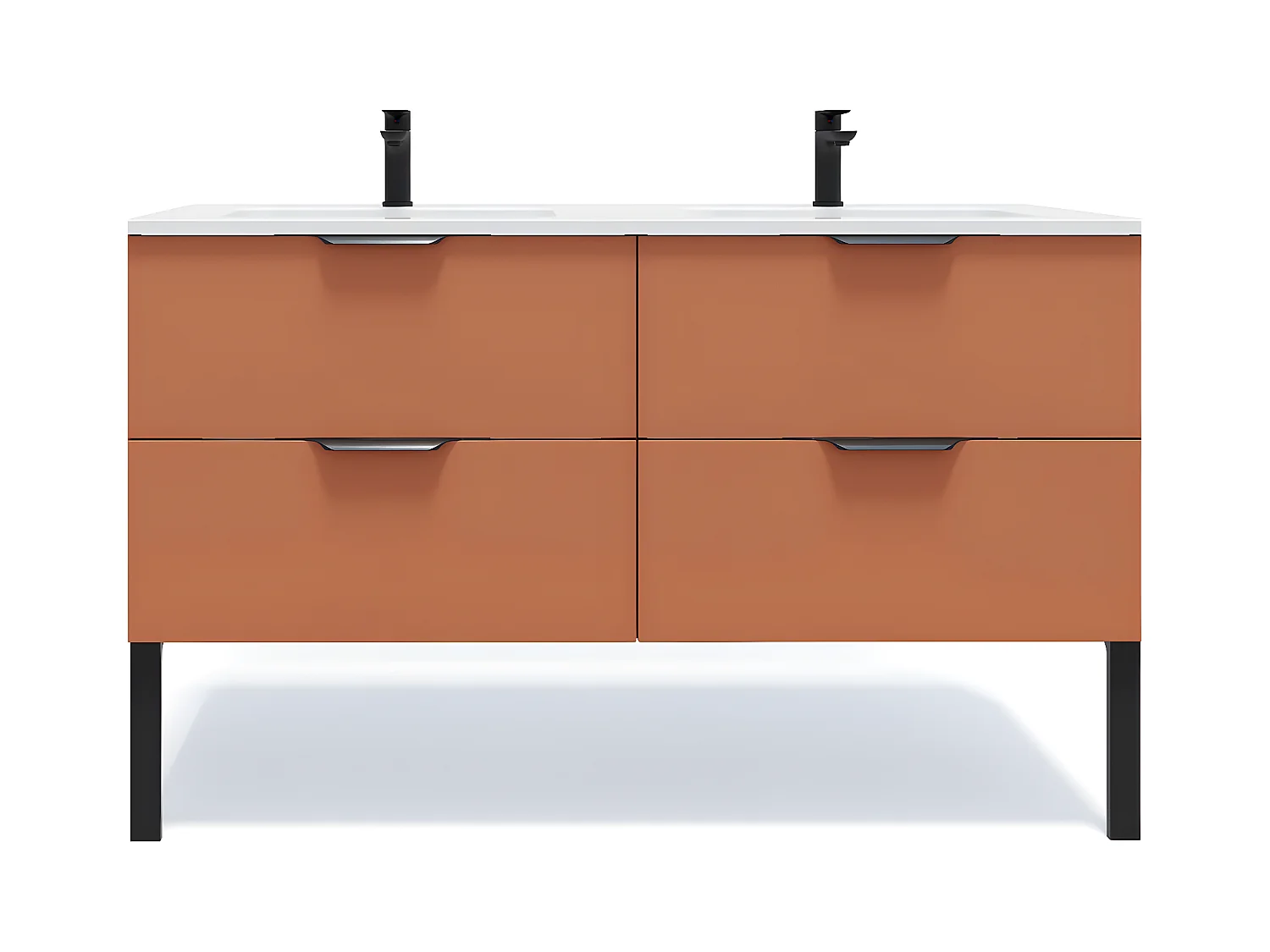 Meuble de salle de bain suspendu double vasque intégrée 140cm 4 tiroirs Terracotta - Soho