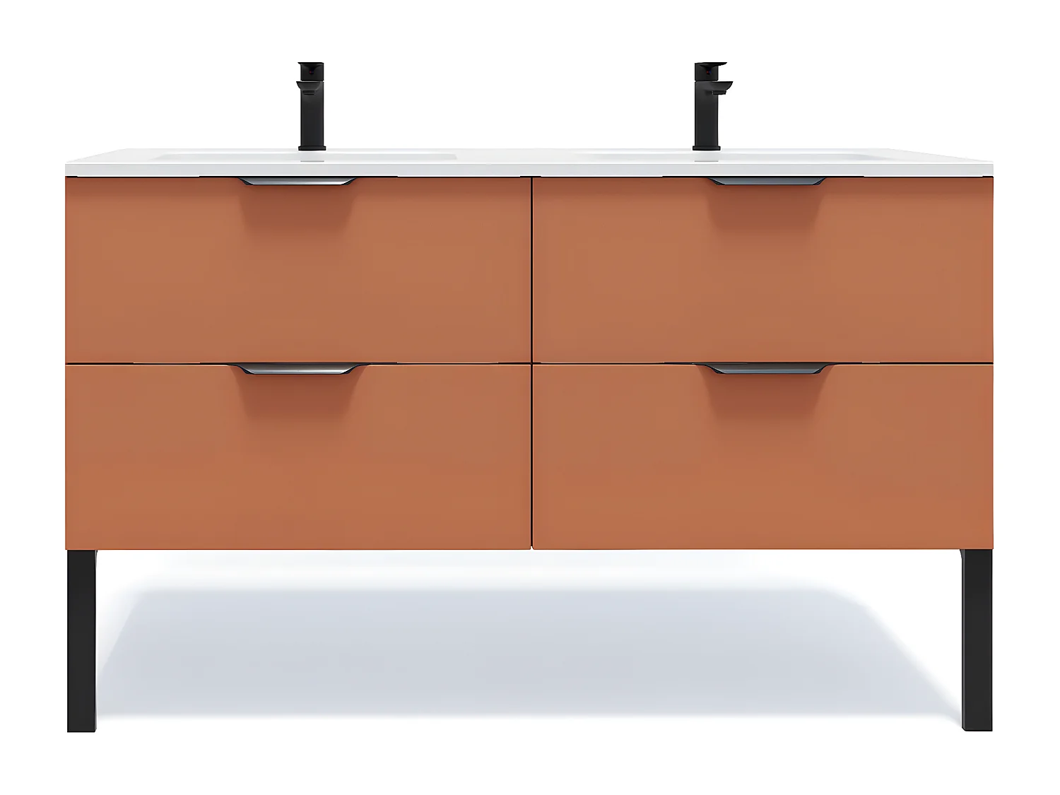 Meuble de salle de bain suspendu double vasque intégrée 140cm 4 tiroirs Terracotta - Soho