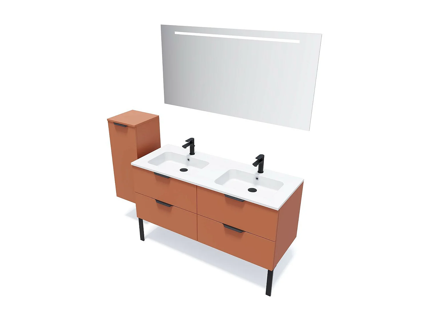 Meuble de salle de bain suspendu double vasque intégrée 140cm 4 tiroirs Terracotta - Soho