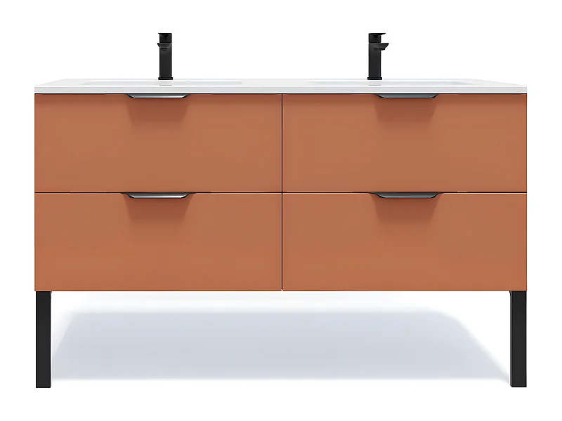 Meuble de salle de bain suspendu double vasque intégrée 140cm 4 tiroirs Terracotta - Soho