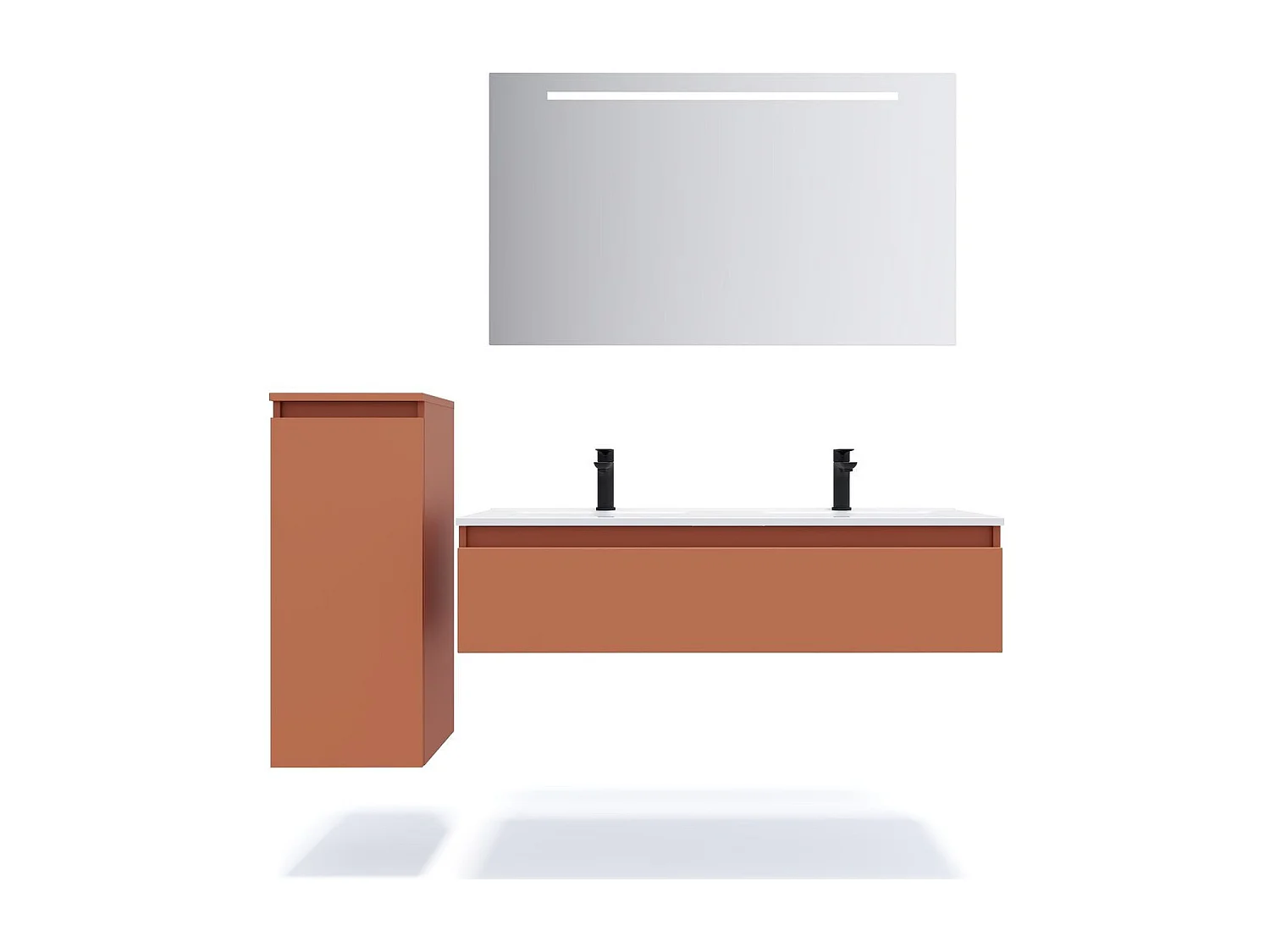 Meuble de salle de bain suspendu double vasque intégrée 120cm 1 tiroir Terracotta - Hudson