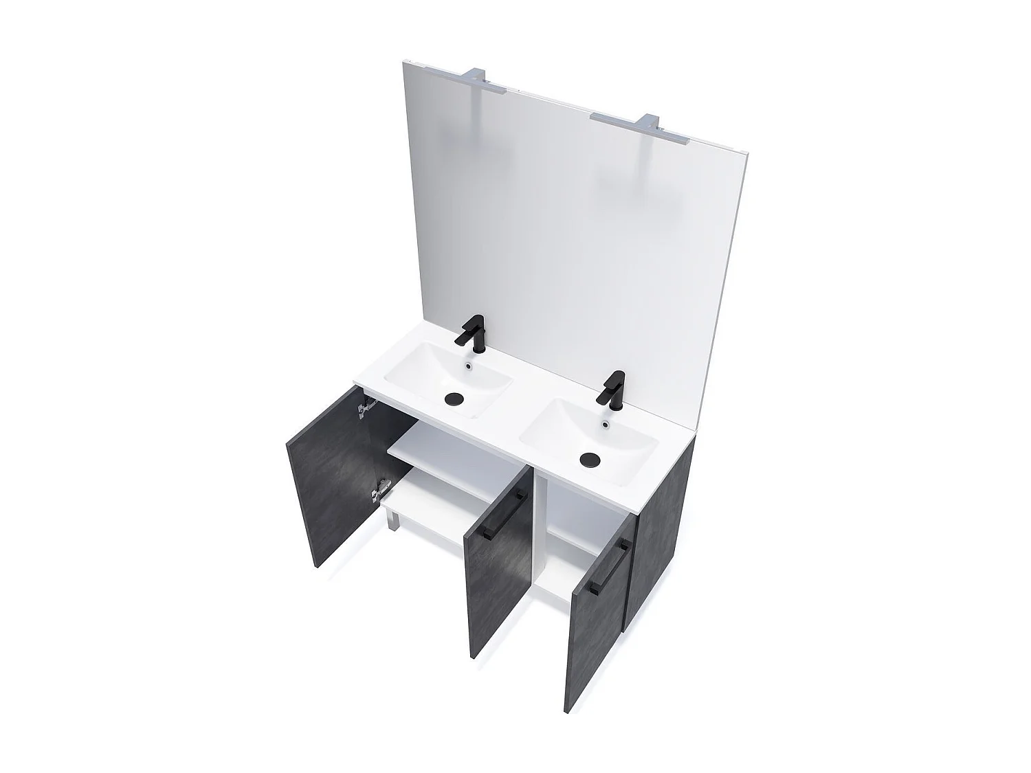 Meuble de salle de bain suspendu avec pieds double vasque intégrée 120cm 3 portes Ardoise métallisée - Chelsea