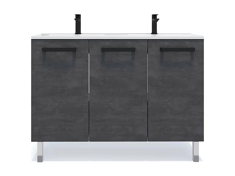 Meuble de salle de bain suspendu avec pieds double vasque intégrée 120cm 3 portes Ardoise métallisée - Chelsea
