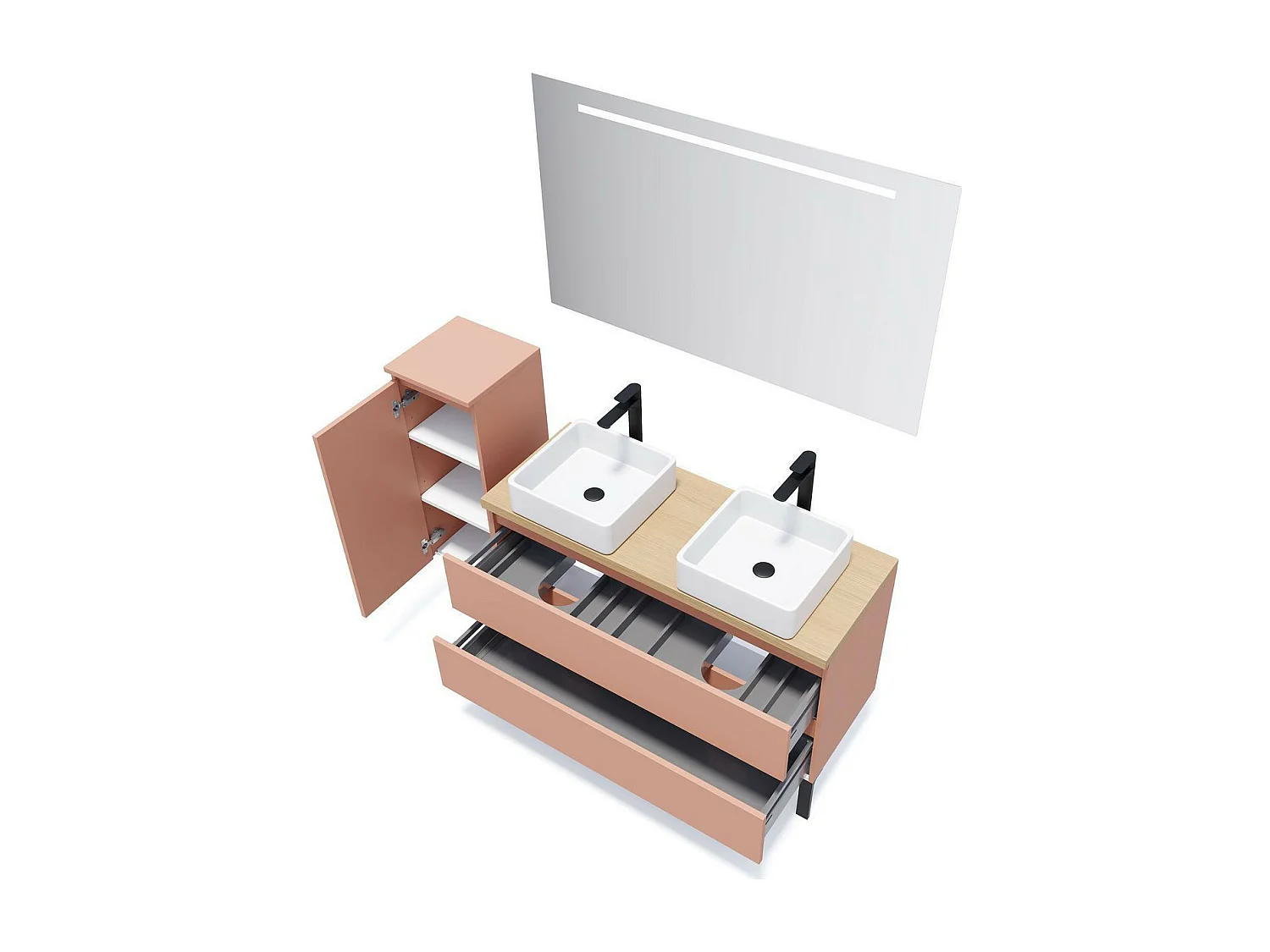 Meuble de salle de bain suspendu 2 vasques à poser 120cm 2 tiroirs Abricot - Hudson