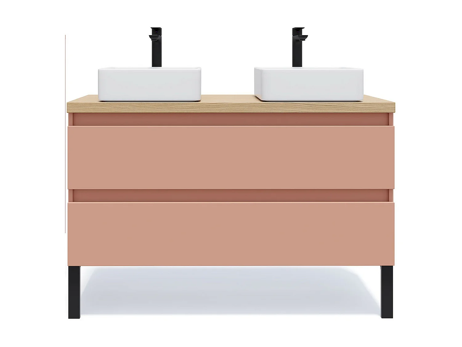 Meuble de salle de bain suspendu 2 vasques à poser 120cm 2 tiroirs Abricot - Hudson