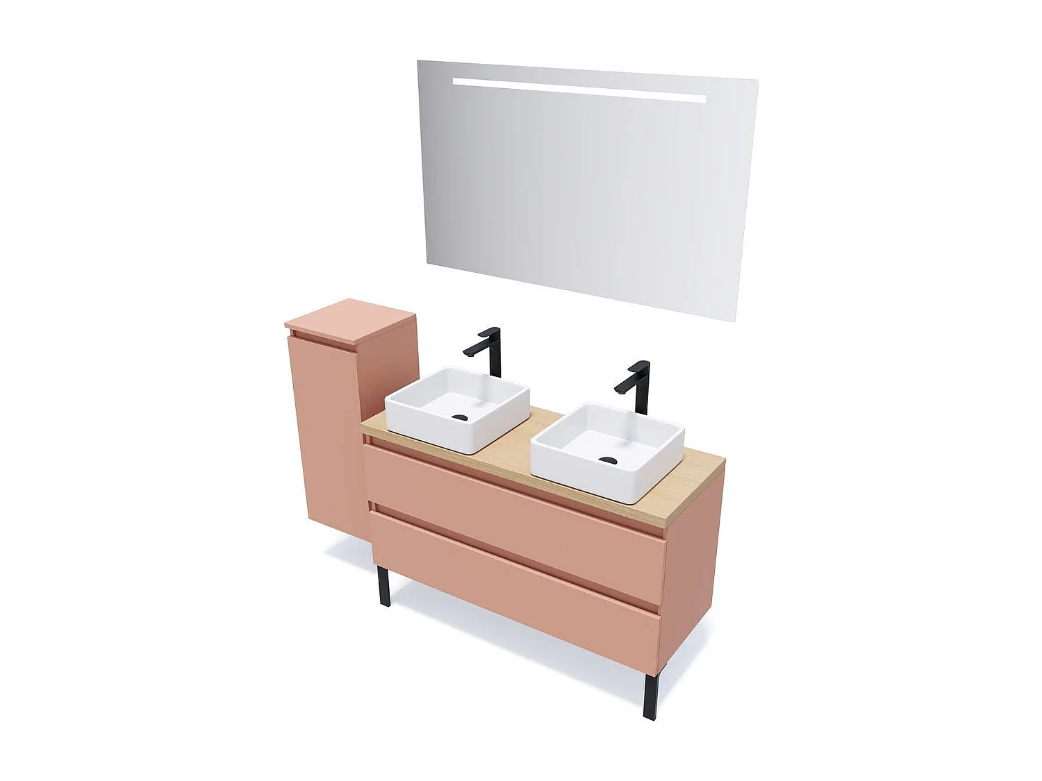 Meuble de salle de bain suspendu 2 vasques à poser 120cm 2 tiroirs Abricot - Hudson