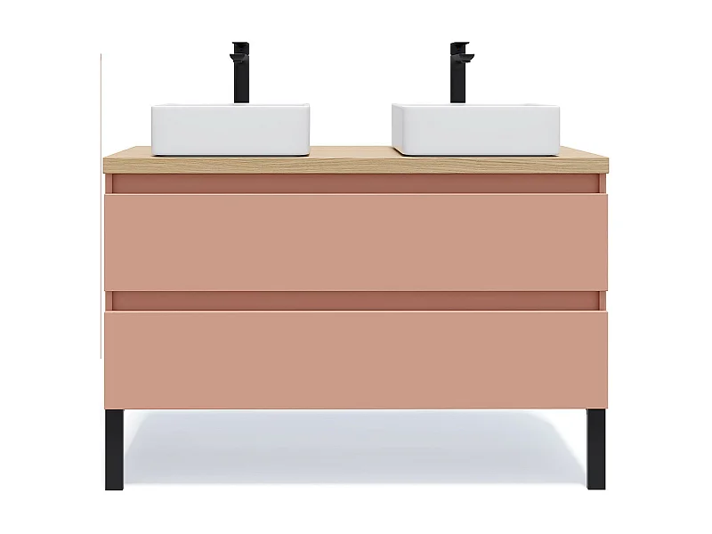 Meuble de salle de bain suspendu 2 vasques à poser 120cm 2 tiroirs Abricot - Hudson