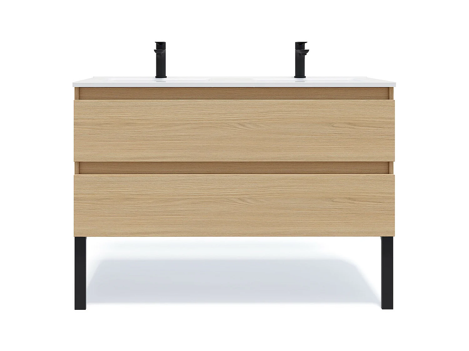 Meuble de salle de bain suspendu double vasque intégrée 120cm 2 tiroirs Chêne clair - Hudson