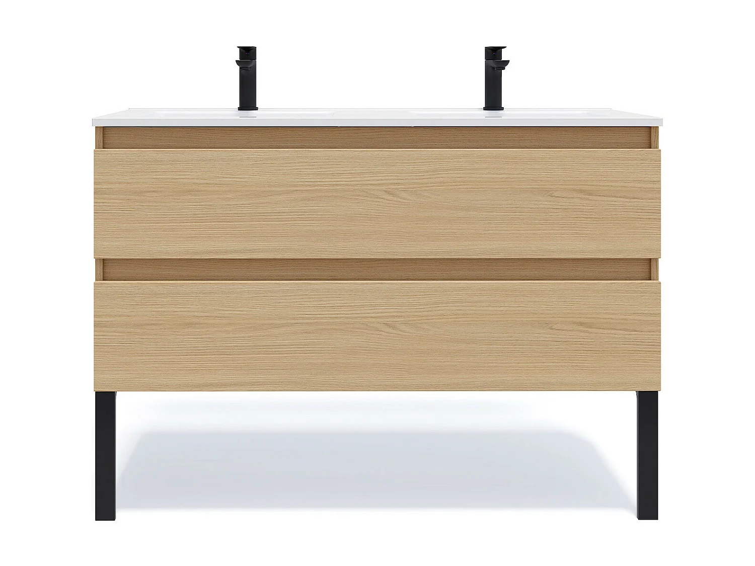 Meuble de salle de bain suspendu double vasque intégrée 120cm 2 tiroirs Chêne clair - Hudson