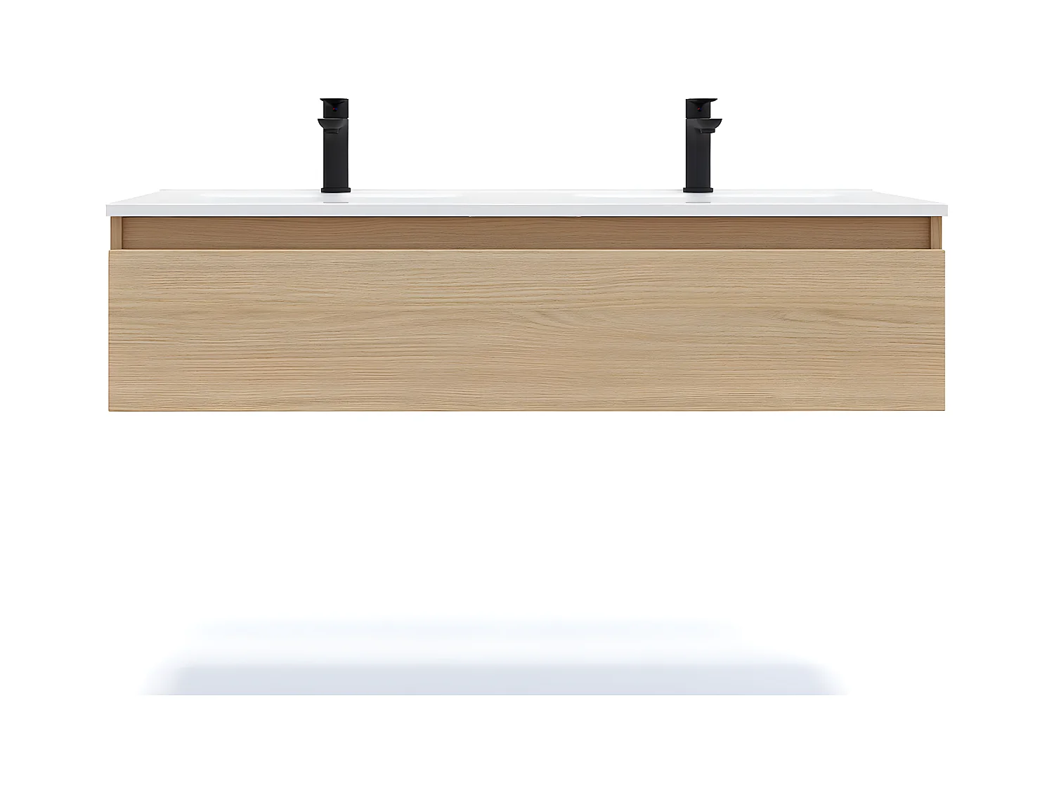 Meuble de salle de bain suspendu double vasque intégrée 120cm 1 tiroir Chêne clair - Hudson