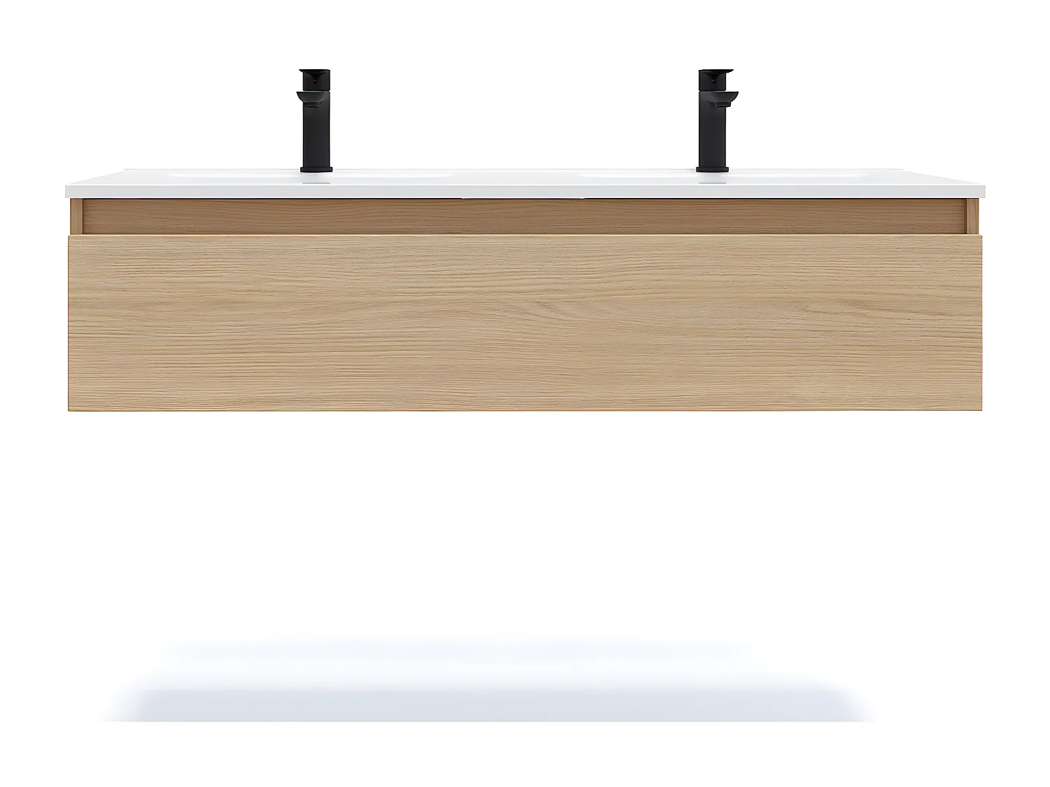 Meuble de salle de bain suspendu double vasque intégrée 120cm 1 tiroir Chêne clair - Hudson