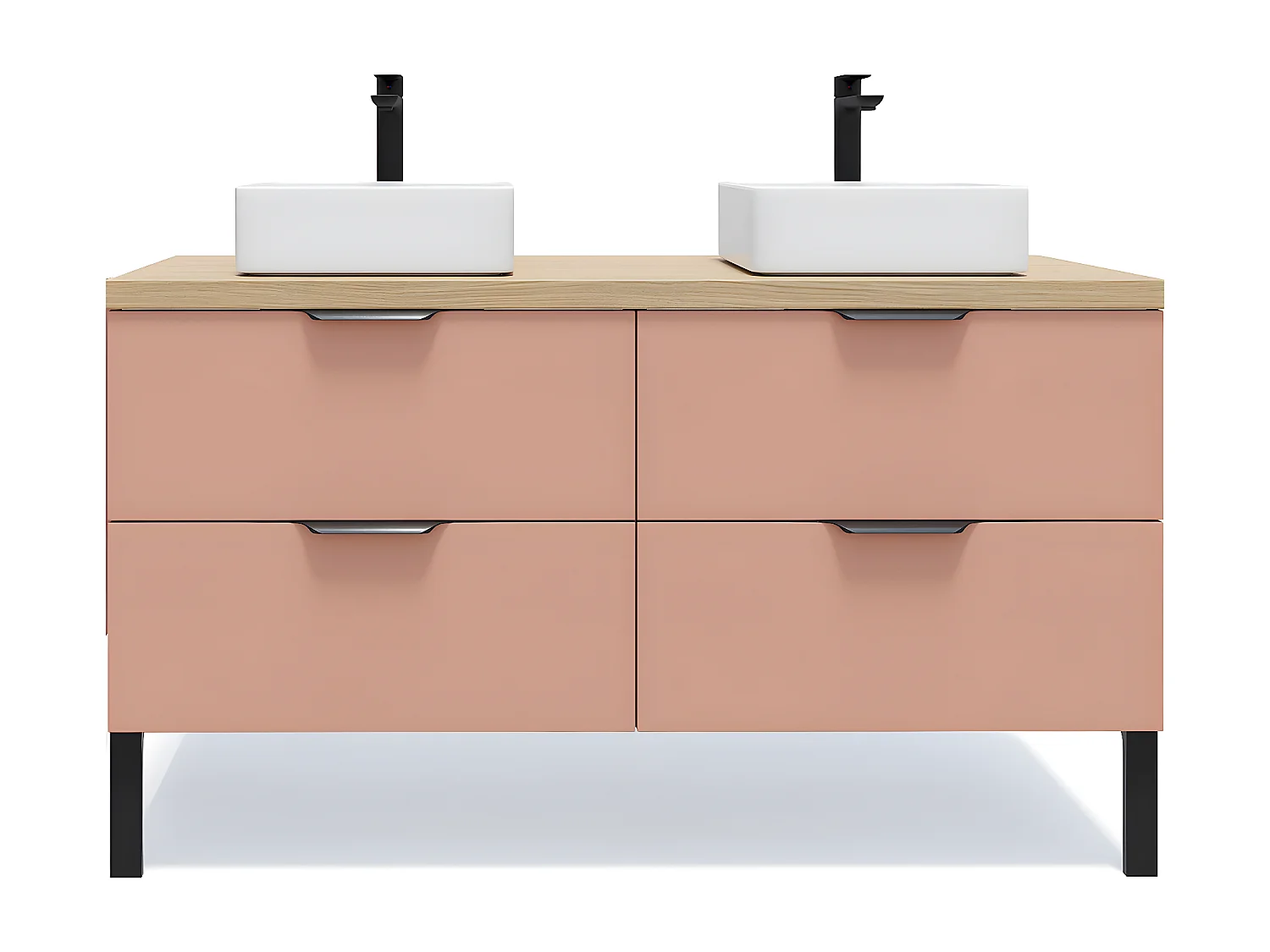 Meuble de salle de bain suspendu 2 vasques à poser 140cm 4 tiroirs Abricot - Soho