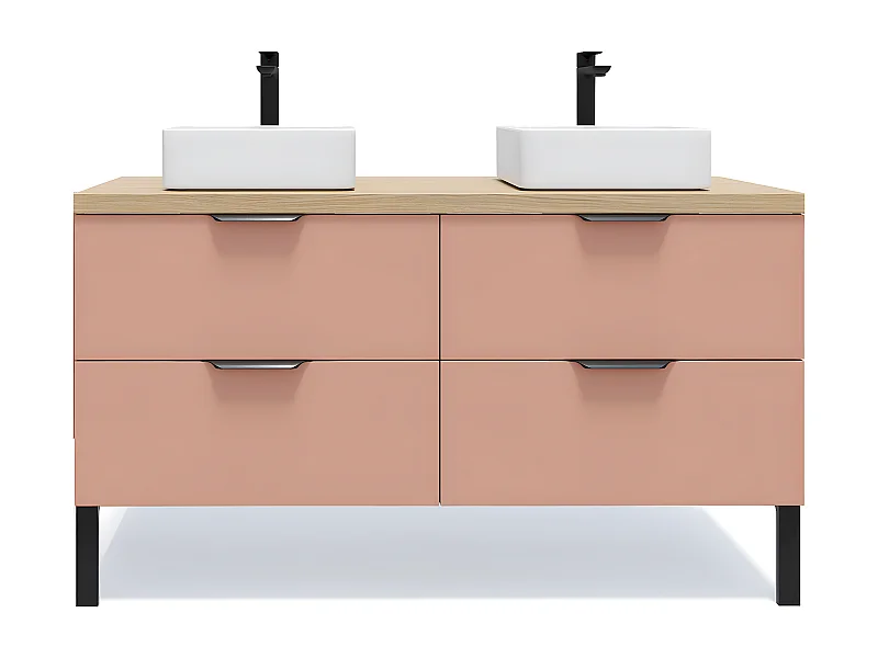 Meuble de salle de bain suspendu 2 vasques à poser 140cm 4 tiroirs Abricot - Soho