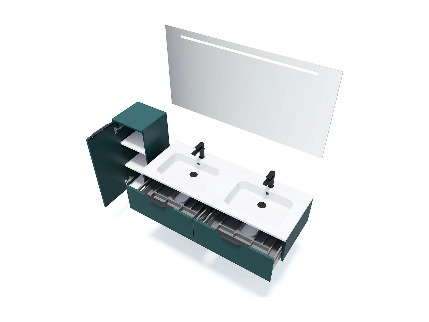 Meuble de salle de bain suspendu double vasque intégrée 140cm 2 tiroirs Bleu - Soho