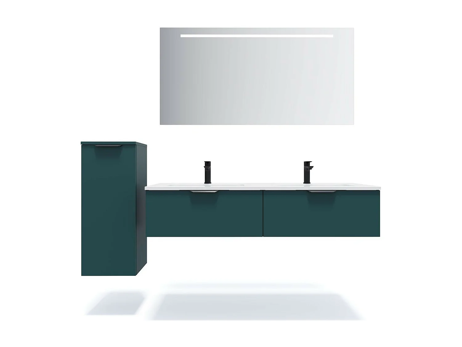 Meuble de salle de bain suspendu double vasque intégrée 140cm 2 tiroirs Bleu - Soho