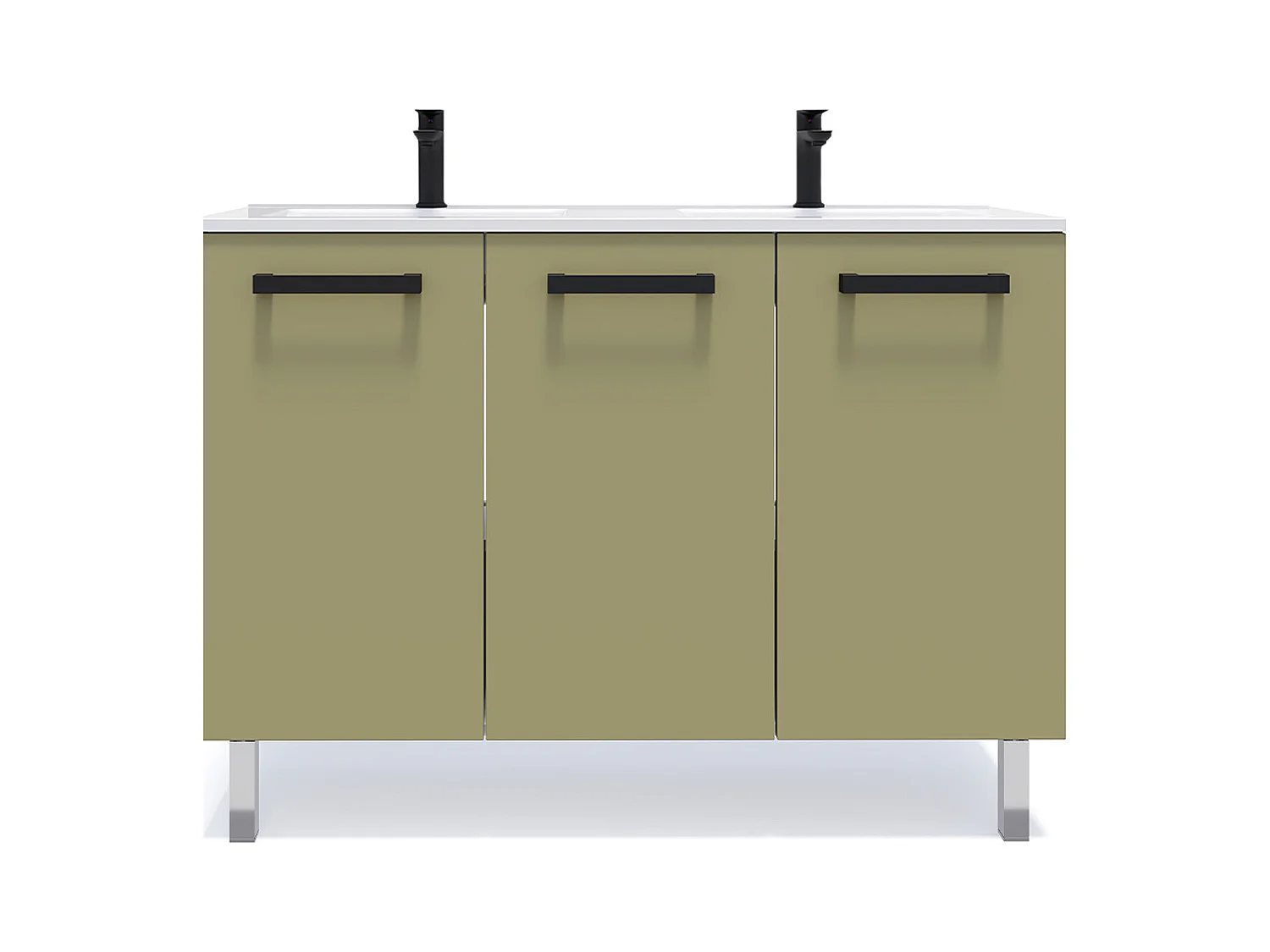 Meuble de salle de bain suspendu avec pieds double vasque intégrée 120cm 3 portes Vert olive - Chelsea
