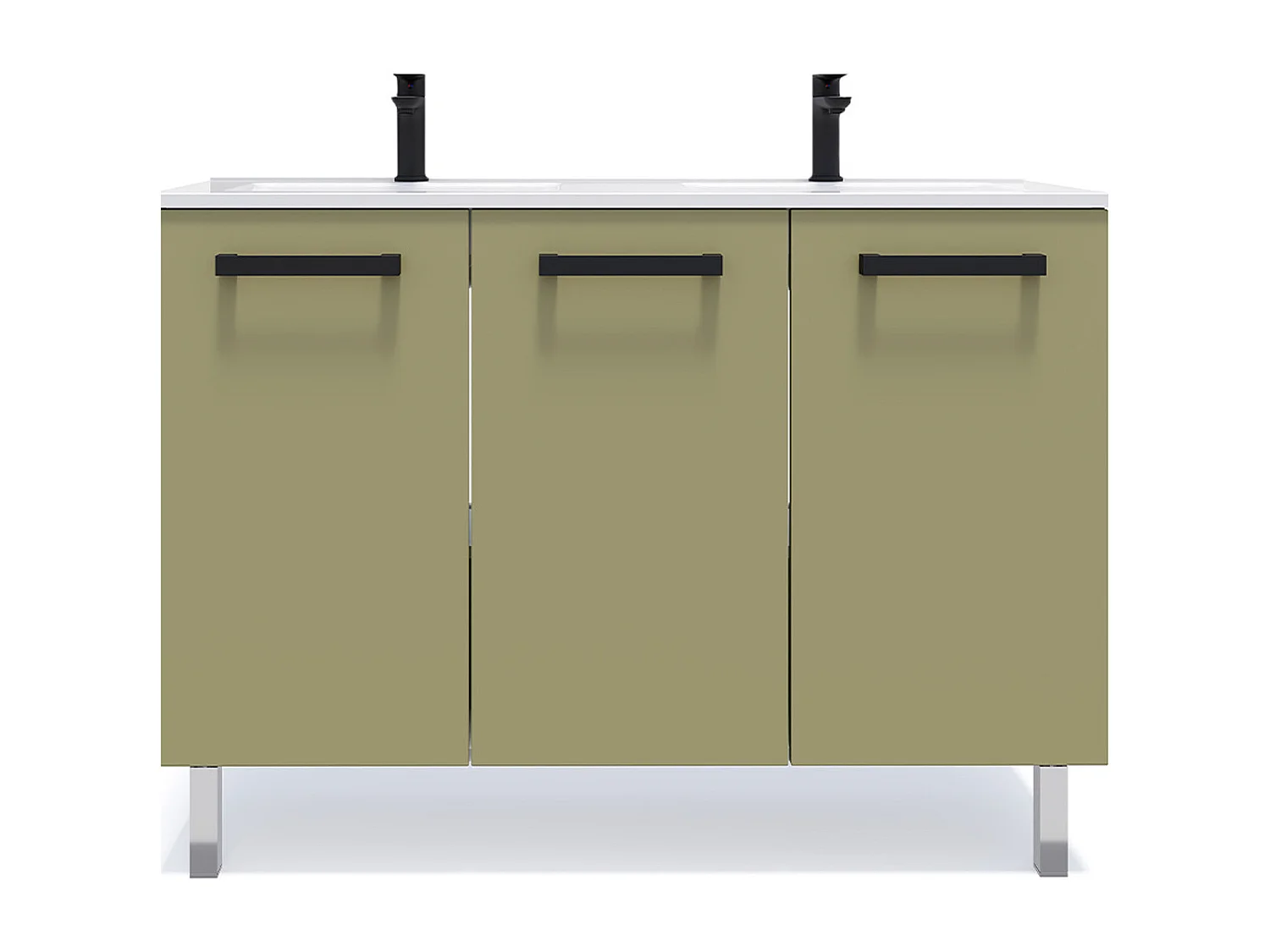 Meuble de salle de bain suspendu avec pieds double vasque intégrée 120cm 3 portes Vert olive - Chelsea