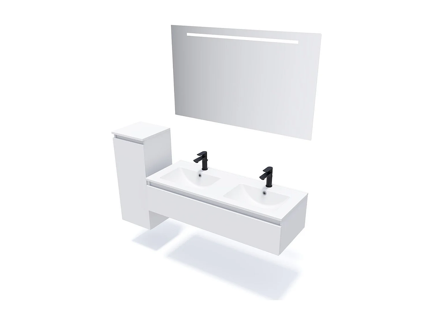 Meuble de salle de bain suspendu double vasque intégrée 120cm 1 tiroir Blanc - Hudson