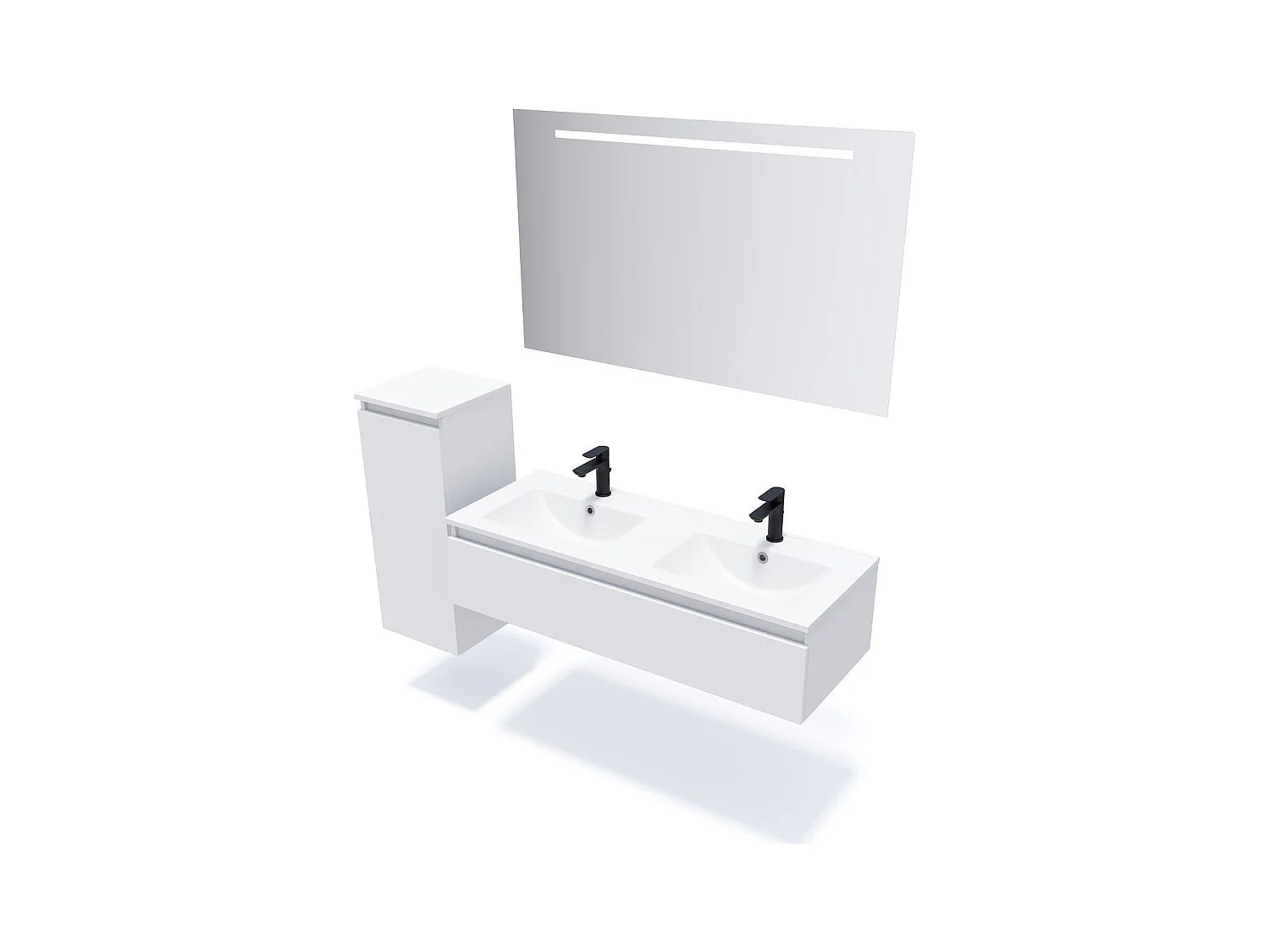 Meuble de salle de bain suspendu double vasque intégrée 120cm 1 tiroir Blanc - Hudson