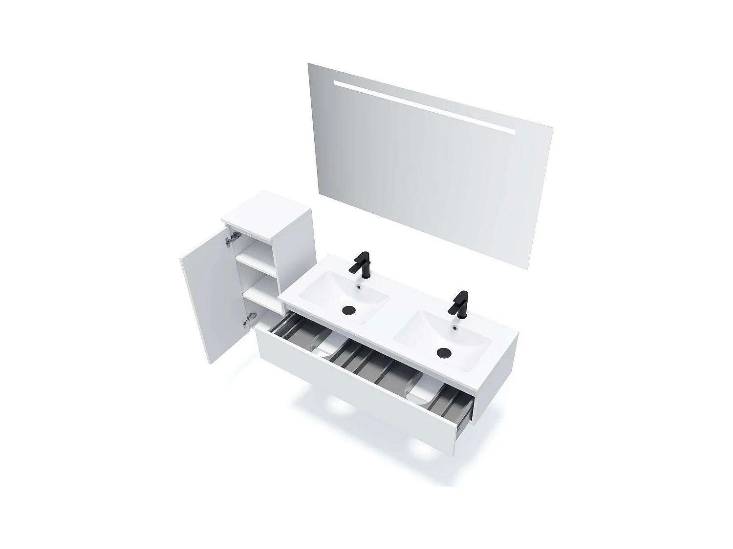 Meuble de salle de bain suspendu double vasque intégrée 120cm 1 tiroir Blanc - Hudson