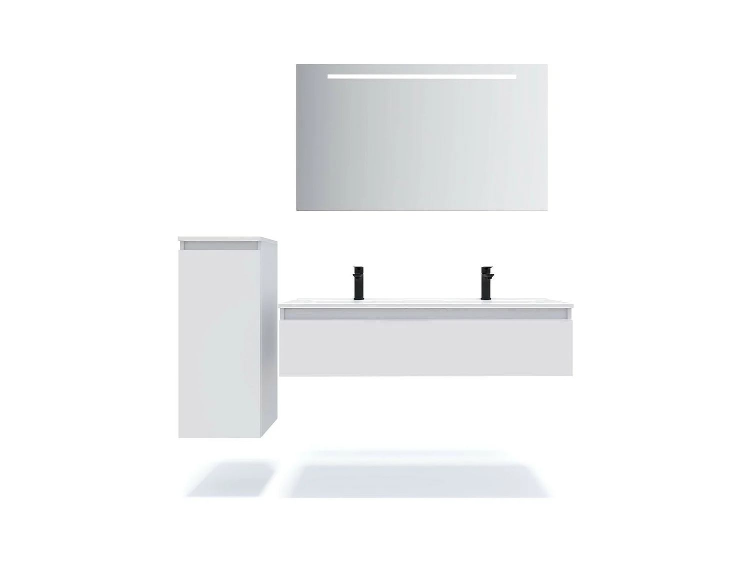 Meuble de salle de bain suspendu double vasque intégrée 120cm 1 tiroir Blanc - Hudson