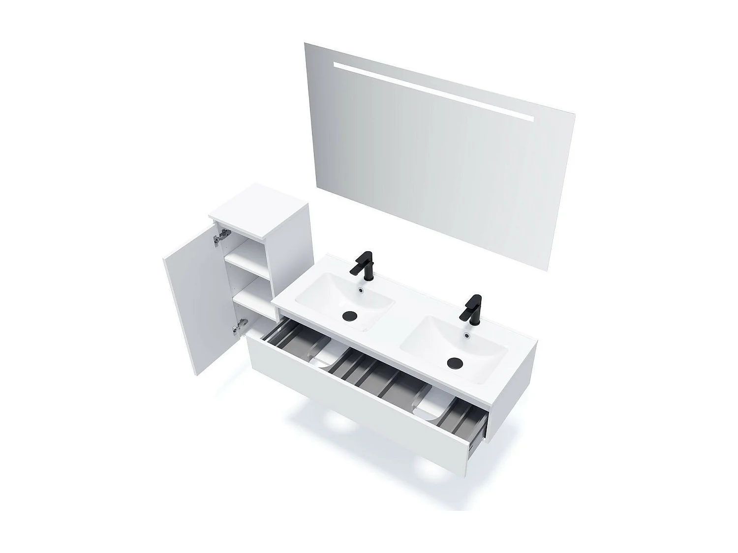 Meuble de salle de bain suspendu double vasque intégrée 120cm 1 tiroir Blanc - Hudson