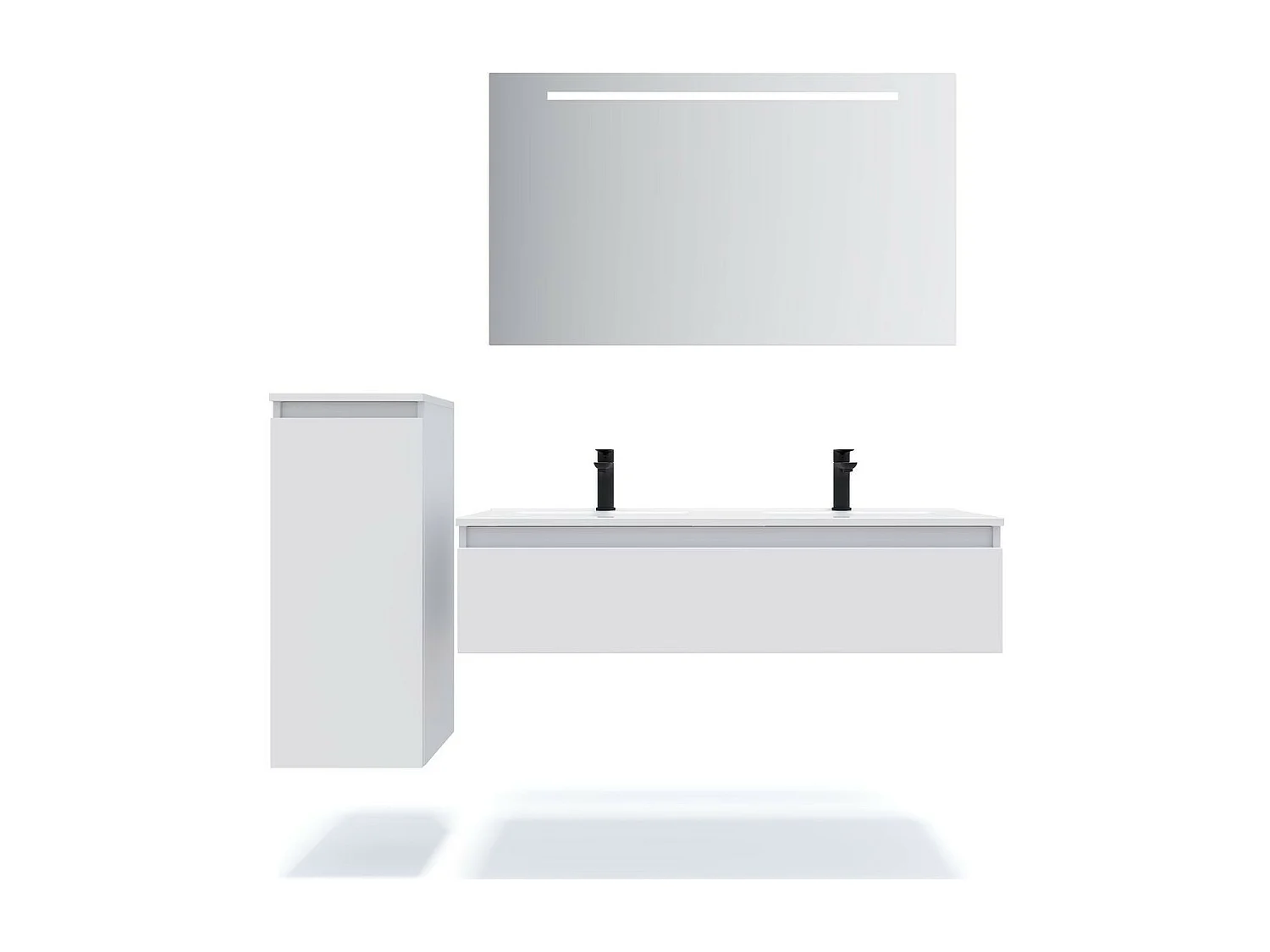 Meuble de salle de bain suspendu double vasque intégrée 120cm 1 tiroir Blanc - Hudson