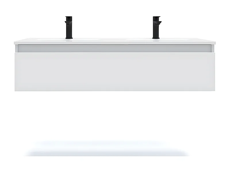 Meuble de salle de bain suspendu double vasque intégrée 120cm 1 tiroir Blanc - Hudson