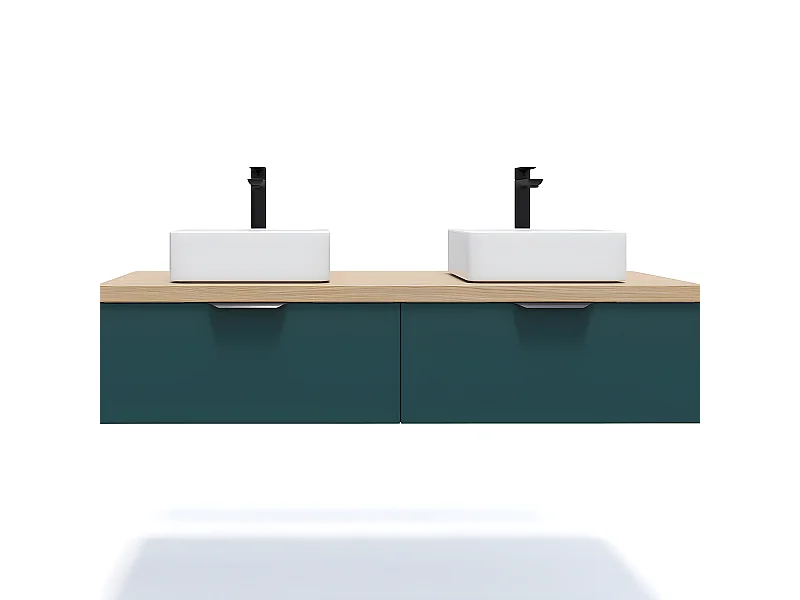 Meuble de salle de bain suspendu 2 vasques à poser 140cm 2 tiroirs Bleu - Soho