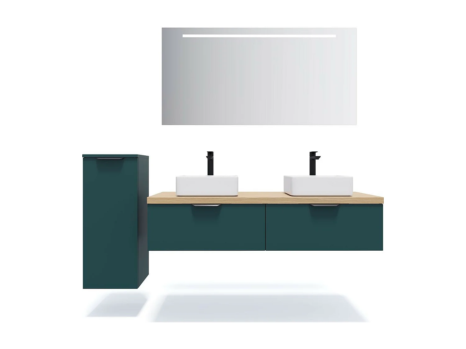 Meuble de salle de bain suspendu 2 vasques à poser 140cm 2 tiroirs Bleu - Soho