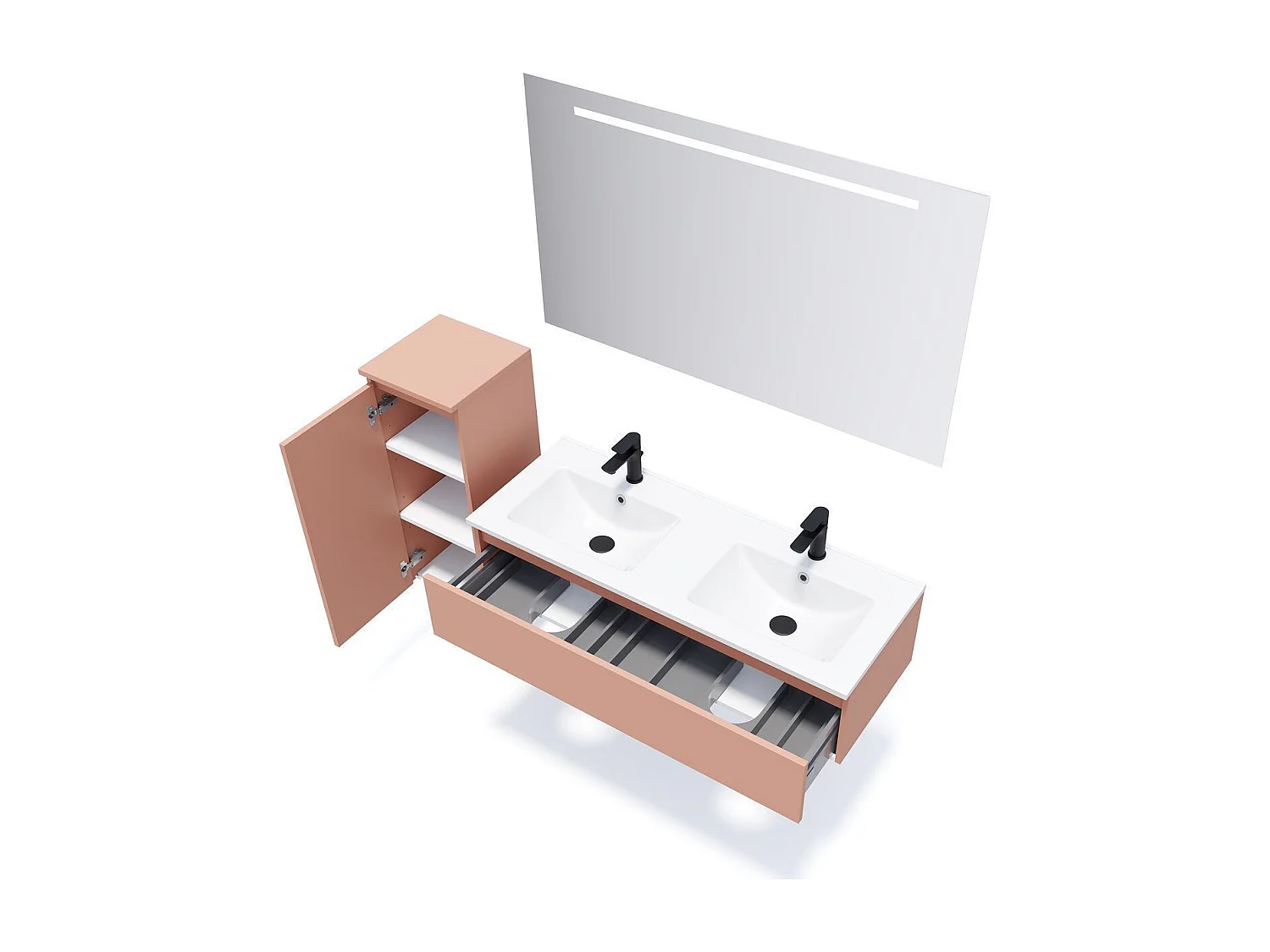 Meuble de salle de bain suspendu double vasque intégrée 120cm 1 tiroir Abricot - Hudson