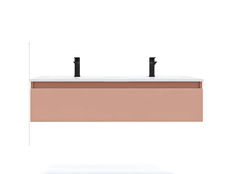 Meuble de salle de bain suspendu double vasque intégrée 120cm 1 tiroir Abricot - Hudson