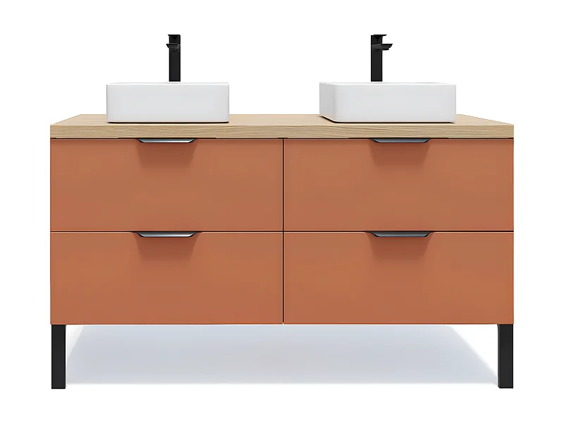 Meuble de salle de bain suspendu 2 vasques à poser 140cm 4 tiroirs Terracotta - Soho