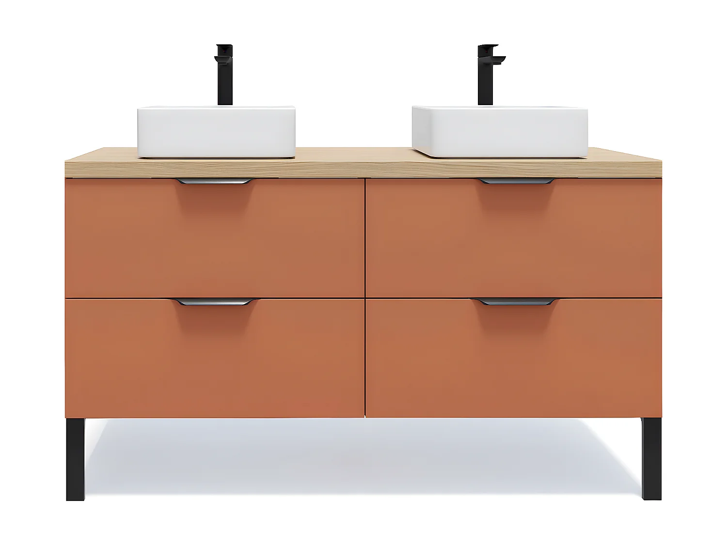 Meuble de salle de bain suspendu 2 vasques à poser 140cm 4 tiroirs Terracotta - Soho