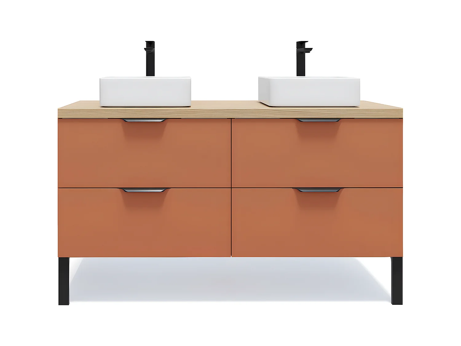 Meuble de salle de bain suspendu 2 vasques à poser 140cm 4 tiroirs Terracotta - Soho