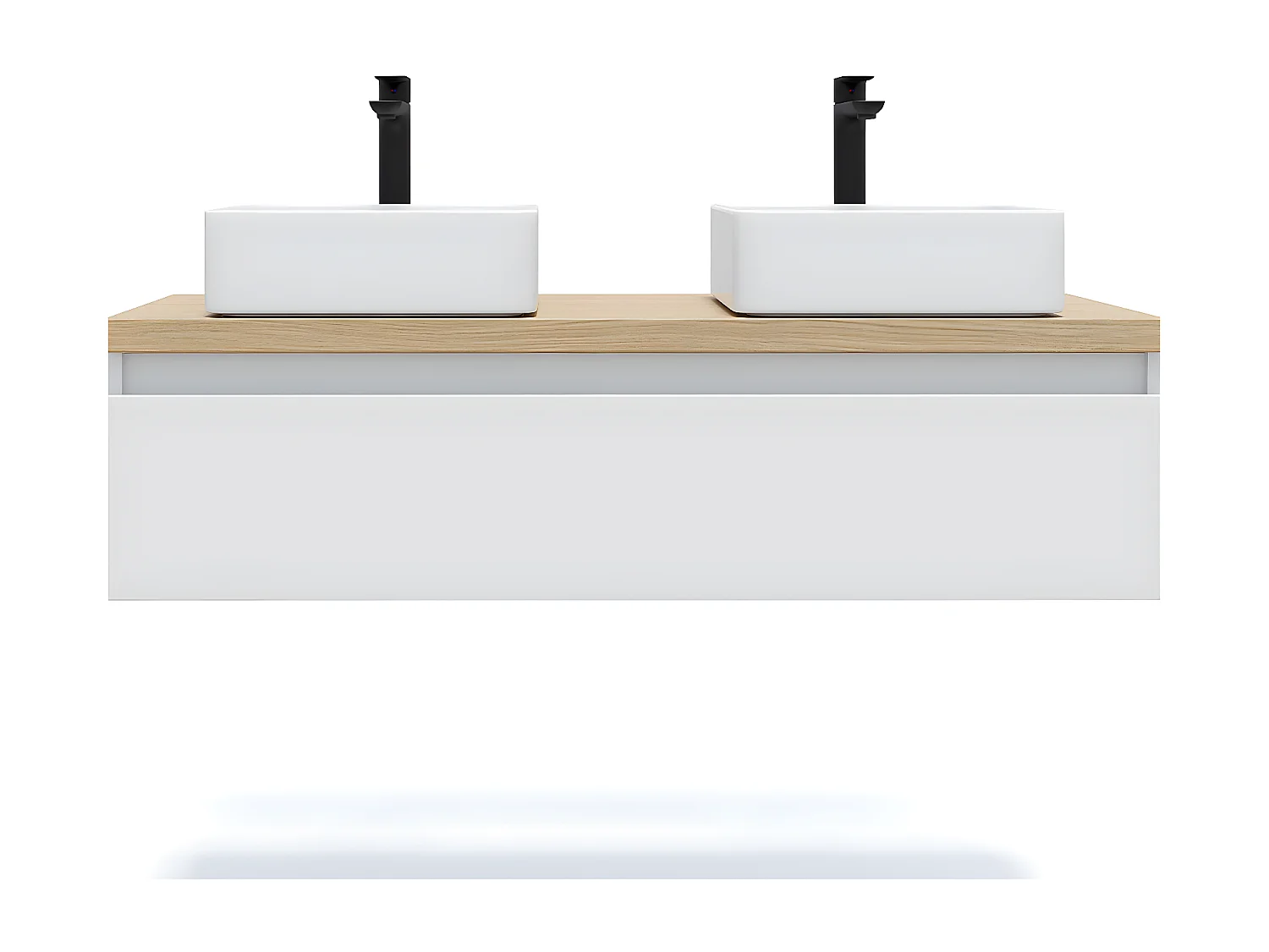 Meuble de salle de bain suspendu 2 vasques à poser 120cm 1 tiroir Blanc - Hudson