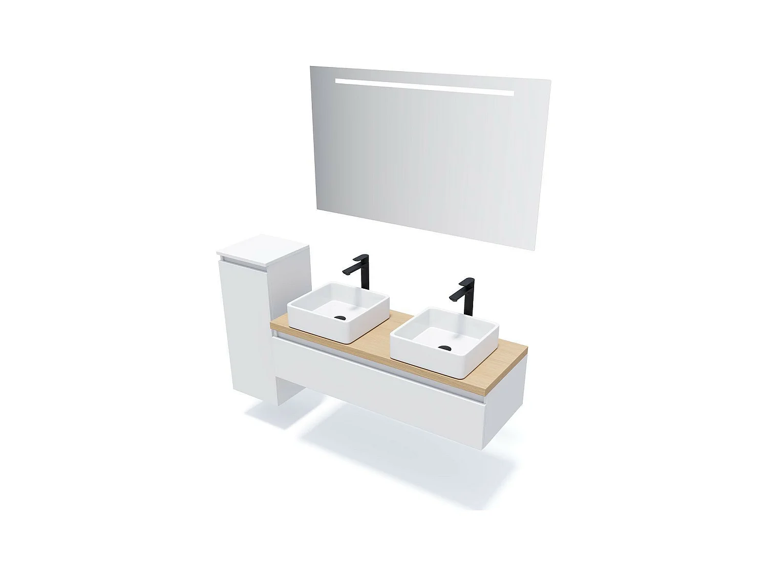 Meuble de salle de bain suspendu 2 vasques à poser 120cm 1 tiroir Blanc - Hudson