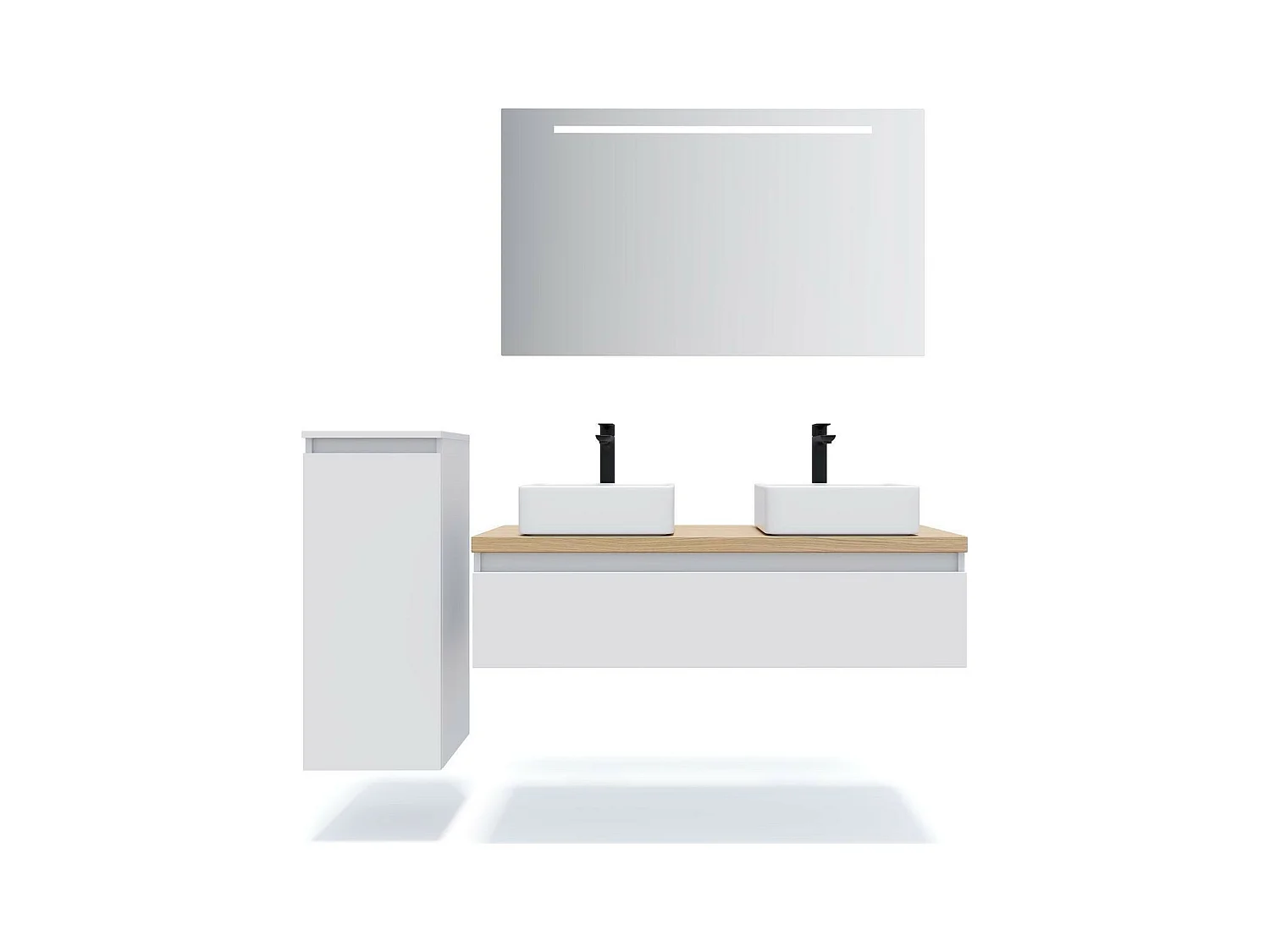Meuble de salle de bain suspendu 2 vasques à poser 120cm 1 tiroir Blanc - Hudson