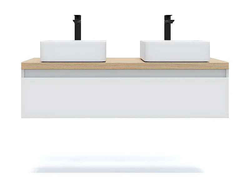 Meuble de salle de bain suspendu 2 vasques à poser 120cm 1 tiroir Blanc - Hudson