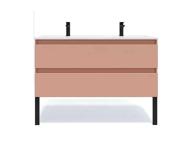 Meuble de salle de bain suspendu double vasque intégrée 120cm 2 tiroirs Abricot - Hudson