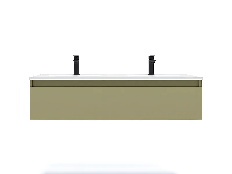 Meuble de salle de bain suspendu double vasque intégrée 120cm 1 tiroir Vert olive - Hudson