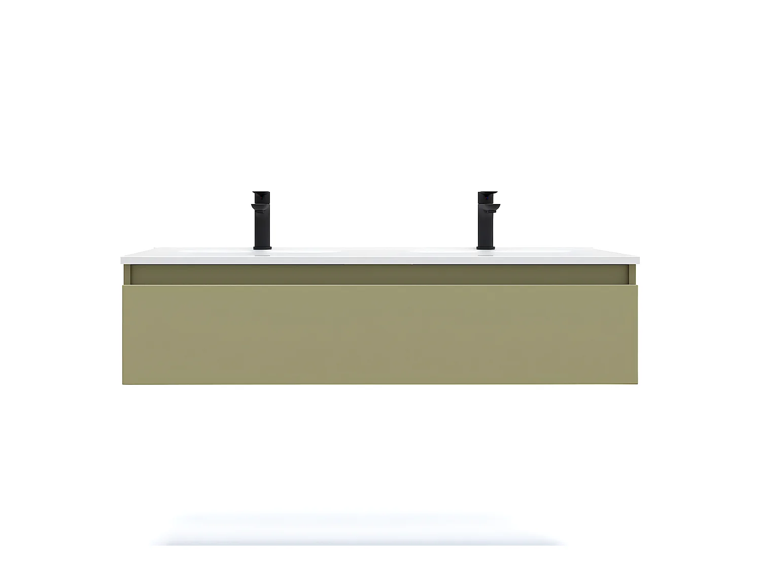 Meuble de salle de bain suspendu double vasque intégrée 120cm 1 tiroir Vert olive - Hudson