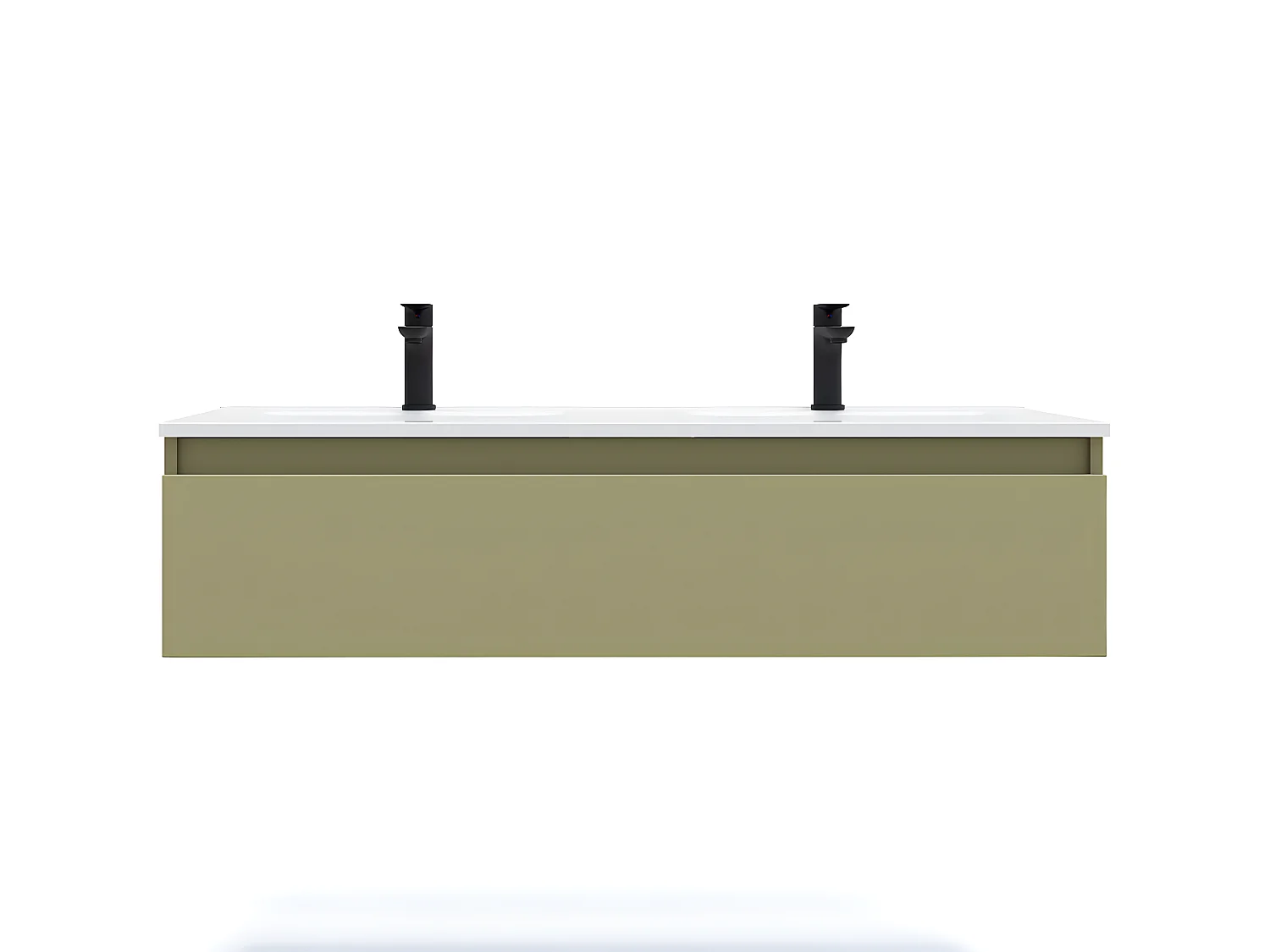 Meuble de salle de bain suspendu double vasque intégrée 120cm 1 tiroir Vert olive - Hudson