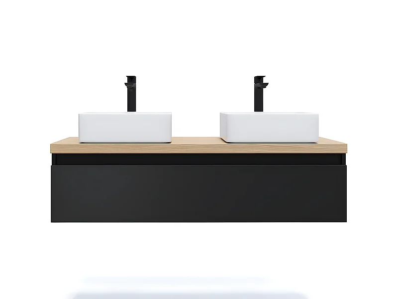 Meuble de salle de bain suspendu 2 vasques à poser 120cm 1 tiroir Noir - Hudson