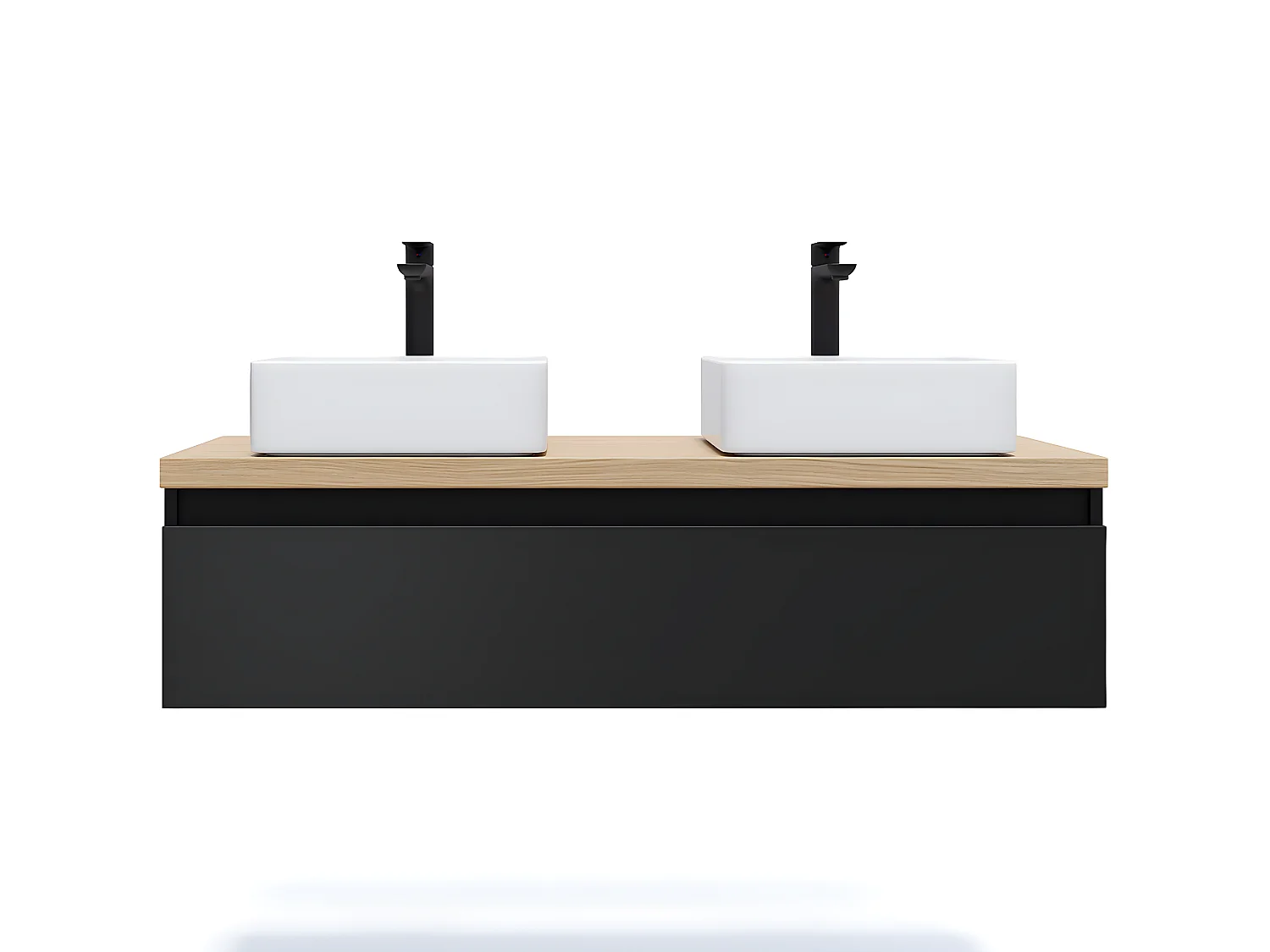 Meuble de salle de bain suspendu 2 vasques à poser 120cm 1 tiroir Noir - Hudson