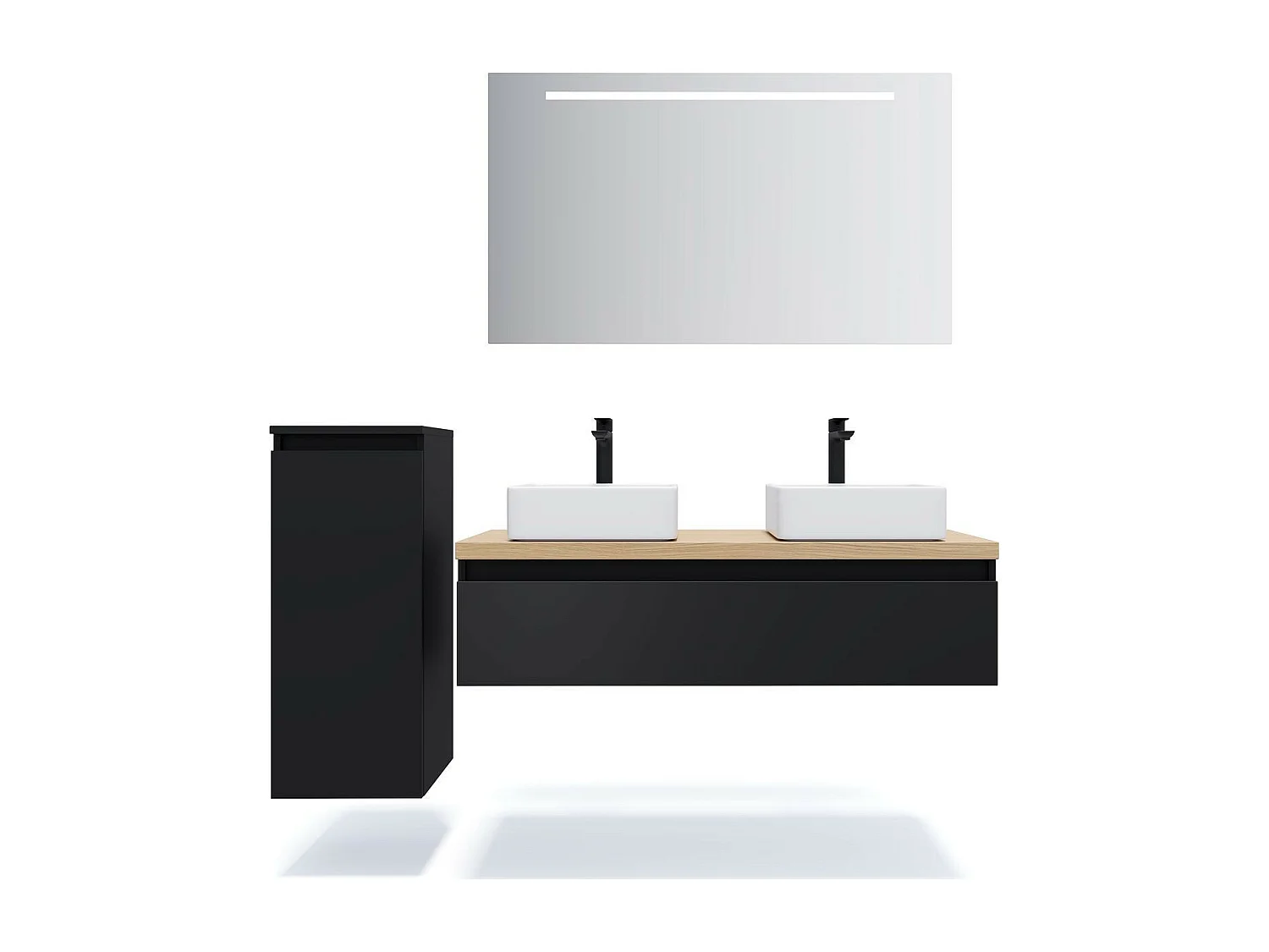 Meuble de salle de bain suspendu 2 vasques à poser 120cm 1 tiroir Noir - Hudson