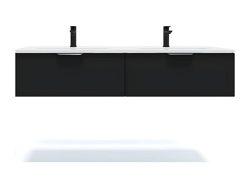 Meuble de salle de bain suspendu double vasque intégrée 140cm 2 tiroirs Noir - Soho