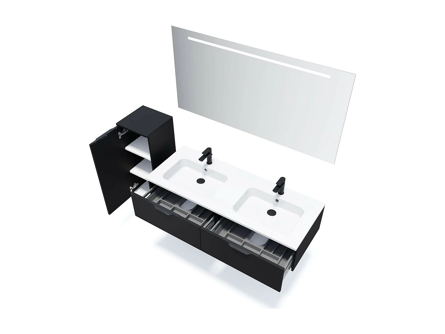 Meuble de salle de bain suspendu double vasque intégrée 140cm 2 tiroirs Noir - Soho